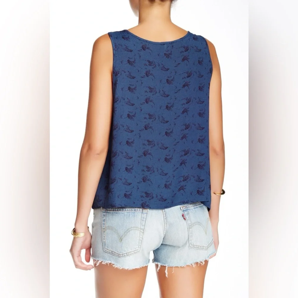 Free People Crinkle Printed Look Through Top-Indigo Combo